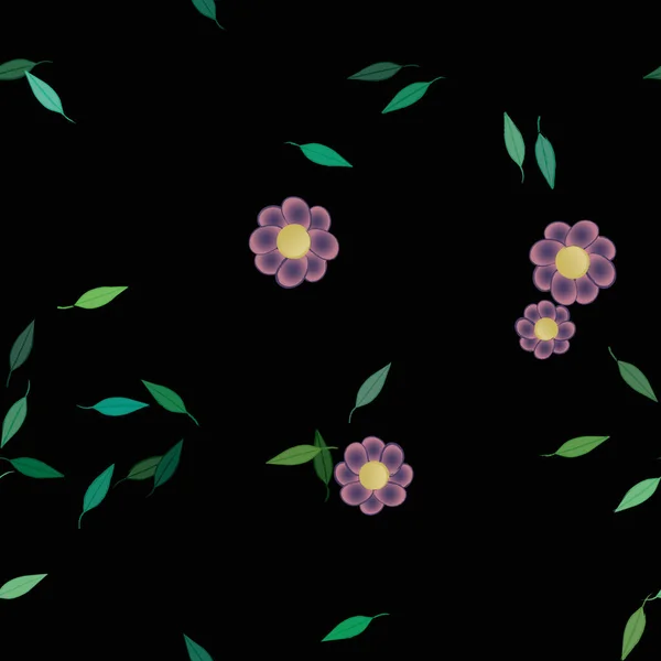 Fleurs Abstraites Avec Des Feuilles Vertes Motif Sans Couture Illustration — Image vectorielle