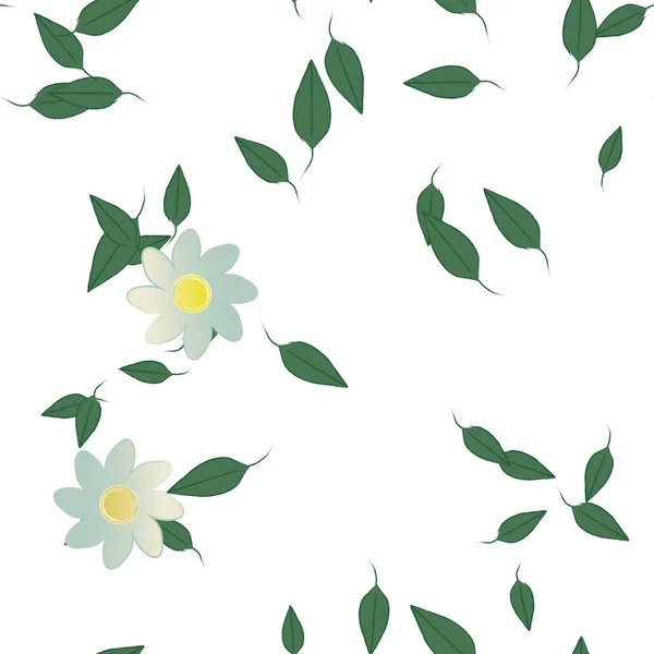 Abstracte Bloemen Met Groene Bladeren Naadloos Patroon Vector Illustratie — Stockvector