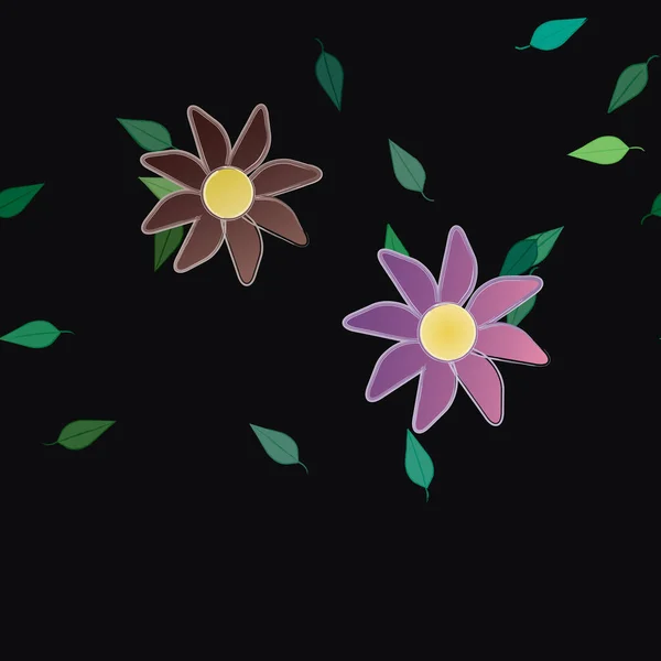 Flores Abstractas Con Hojas Verdes Patrón Sin Costura Ilustración Vectorial — Archivo Imágenes Vectoriales