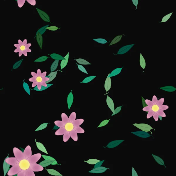 Fleurs Avec Feuilles Fond Sans Couture Illustration Vectorielle — Image vectorielle