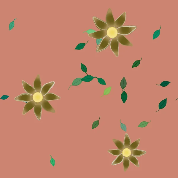 Flores Abstractas Con Hojas Verdes Patrón Sin Costura Ilustración Vectorial — Archivo Imágenes Vectoriales