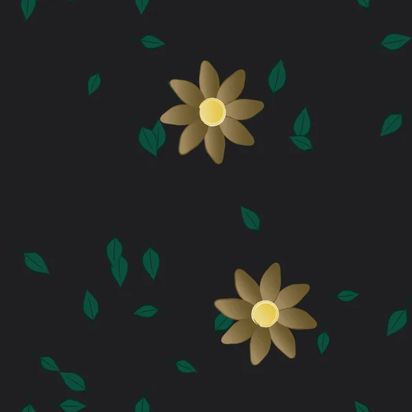 Abstrakta Blommor Med Gröna Blad Sömlös Mönster Vektor Illustration — Stock vektor