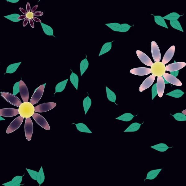 Flores Abstractas Con Hojas Verdes Patrón Sin Costura Ilustración Vectorial — Archivo Imágenes Vectoriales