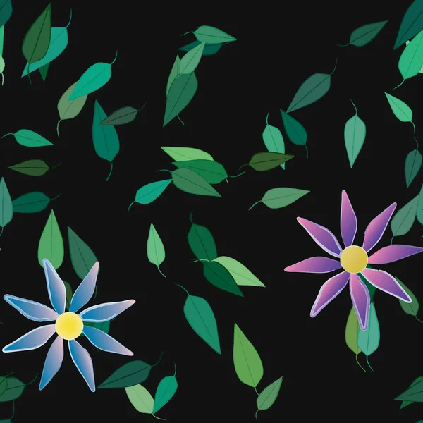 Flores Abstractas Con Hojas Verdes Patrón Sin Costura Ilustración Vectorial — Vector de stock