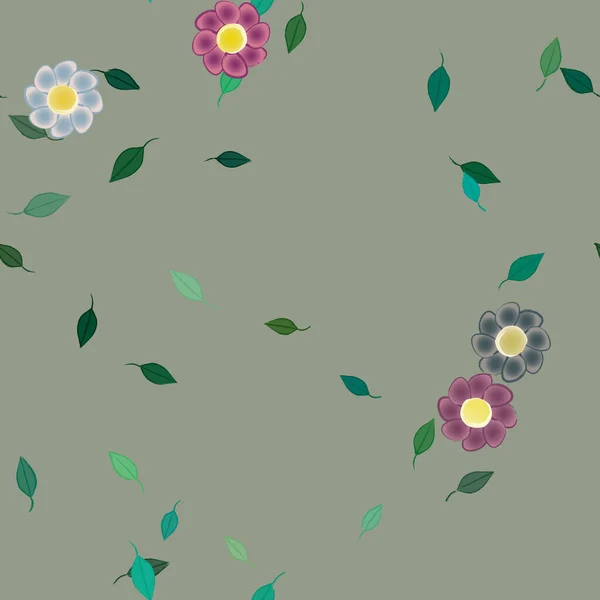 Fleurs Avec Feuilles Fond Sans Couture Illustration Vectorielle — Image vectorielle