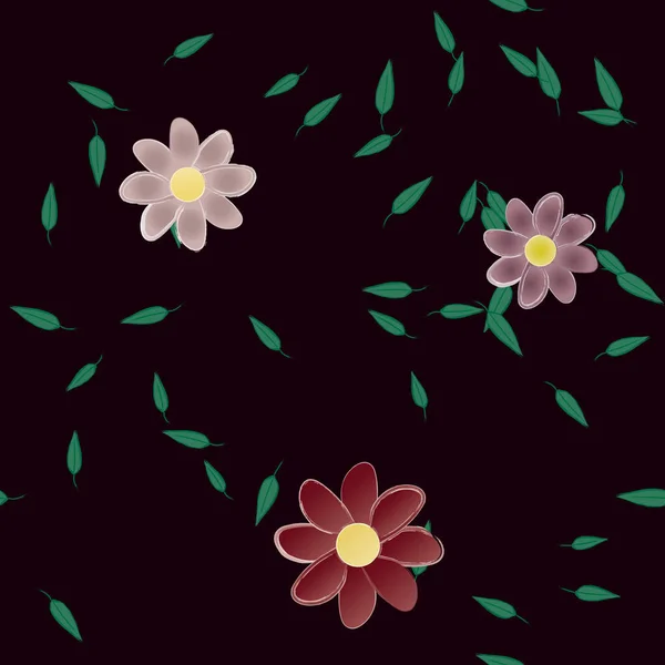 Flores Con Hojas Fondo Sin Costuras Ilustración Vectorial — Vector de stock