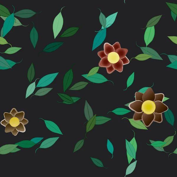 Fleurs Avec Feuilles Fond Sans Couture Illustration Vectorielle — Image vectorielle