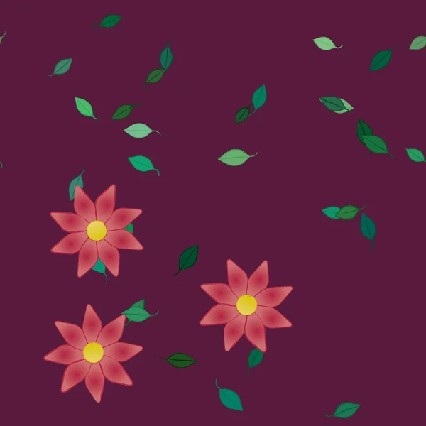 Fleurs Abstraites Avec Des Feuilles Vertes Motif Sans Couture Illustration — Image vectorielle