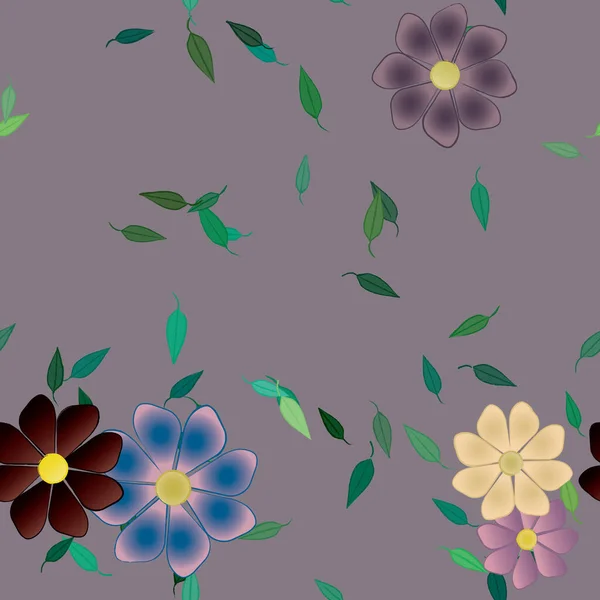 Flores Con Hojas Fondo Sin Costuras Ilustración Vectorial — Vector de stock