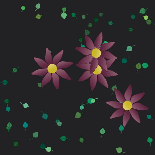 Flores Abstractas Con Hojas Verdes Patrón Sin Costura Ilustración Vectorial — Archivo Imágenes Vectoriales