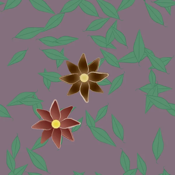 Fleurs Avec Feuilles Fond Sans Couture Illustration Vectorielle — Image vectorielle