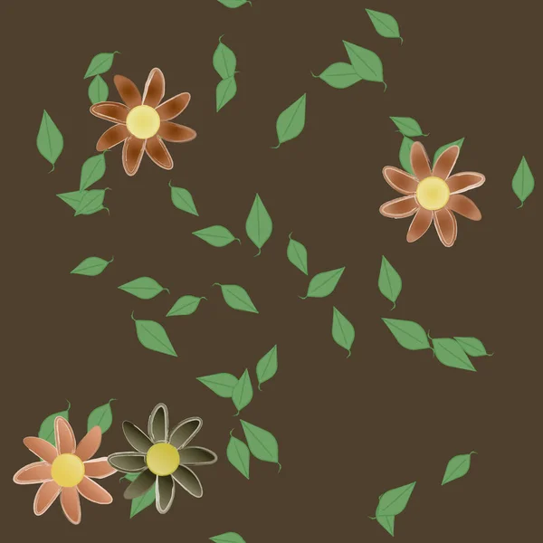 Flores Abstractas Con Hojas Verdes Patrón Sin Costura Ilustración Vectorial — Archivo Imágenes Vectoriales