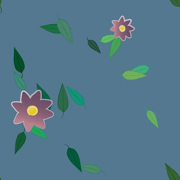 Flores Com Folhas Sem Costura Fundo Ilustração Vetorial —  Vetores de Stock