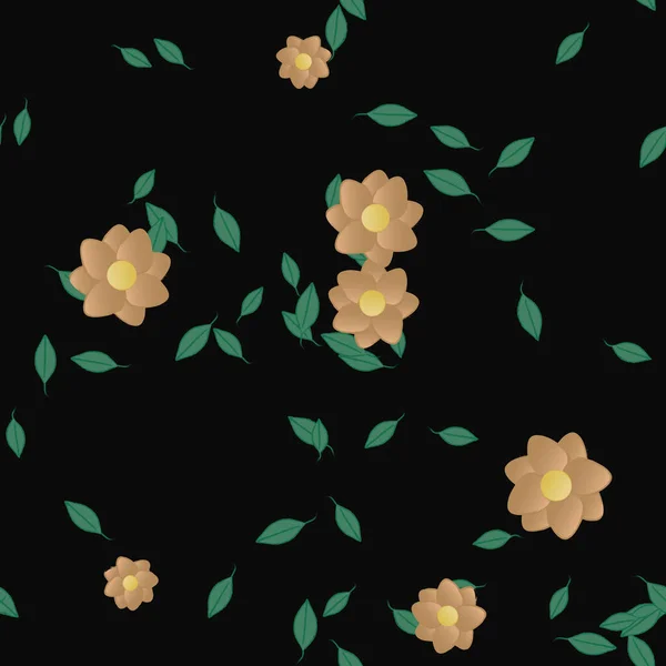 Flores Con Hojas Fondo Sin Costuras Ilustración Vectorial — Vector de stock