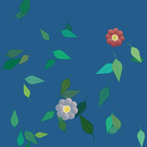 Flores Abstractas Con Hojas Verdes Patrón Sin Costura Ilustración Vectorial — Vector de stock