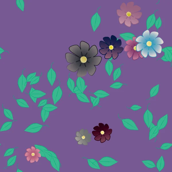 Flores Con Hojas Fondo Sin Costuras Ilustración Vectorial — Vector de stock