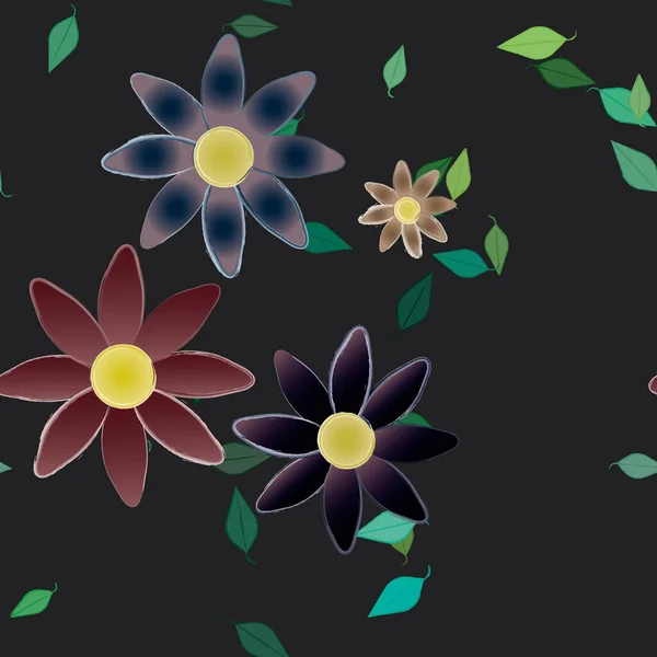 Fleurs Avec Feuilles Fond Sans Couture Illustration Vectorielle — Image vectorielle