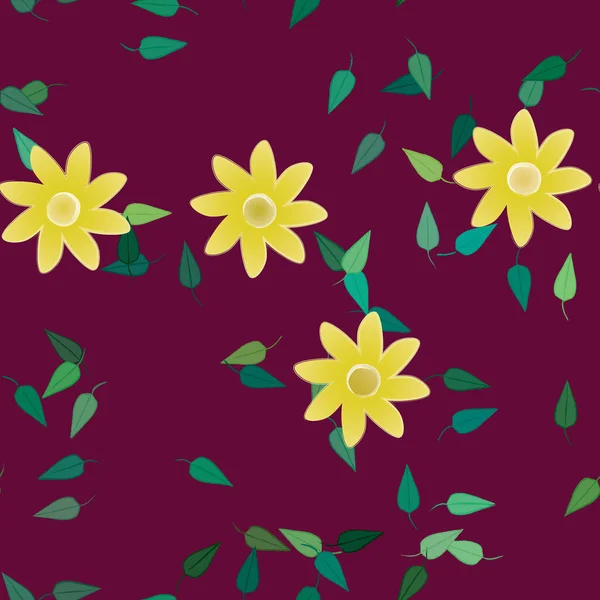 Flores Con Hojas Fondo Sin Costuras Ilustración Vectorial — Vector de stock