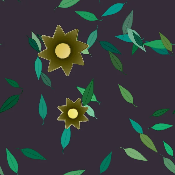 Flores Abstractas Con Hojas Verdes Patrón Sin Costura Ilustración Vectorial — Vector de stock