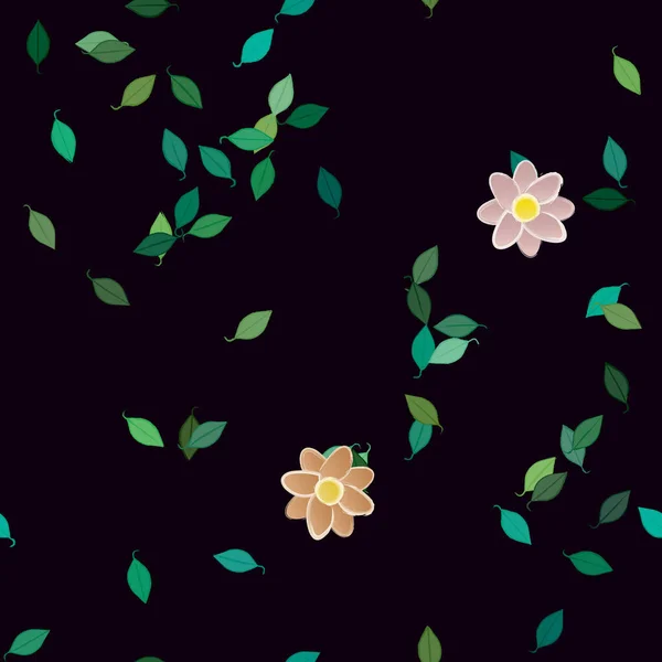 Fleurs Avec Feuilles Fond Sans Couture Illustration Vectorielle — Image vectorielle