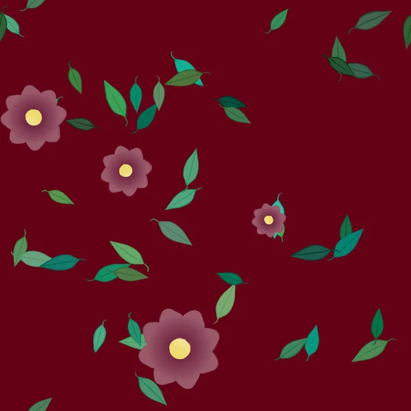 Flores Con Hojas Fondo Sin Costuras Ilustración Vectorial — Vector de stock