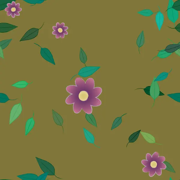 Fleurs Avec Feuilles Fond Sans Couture Illustration Vectorielle — Image vectorielle