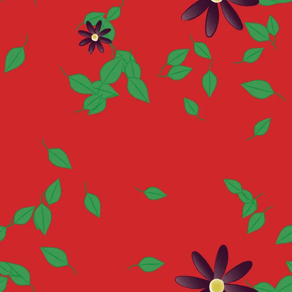 Flores Abstractas Con Hojas Verdes Patrón Sin Costura Ilustración Vectorial — Vector de stock