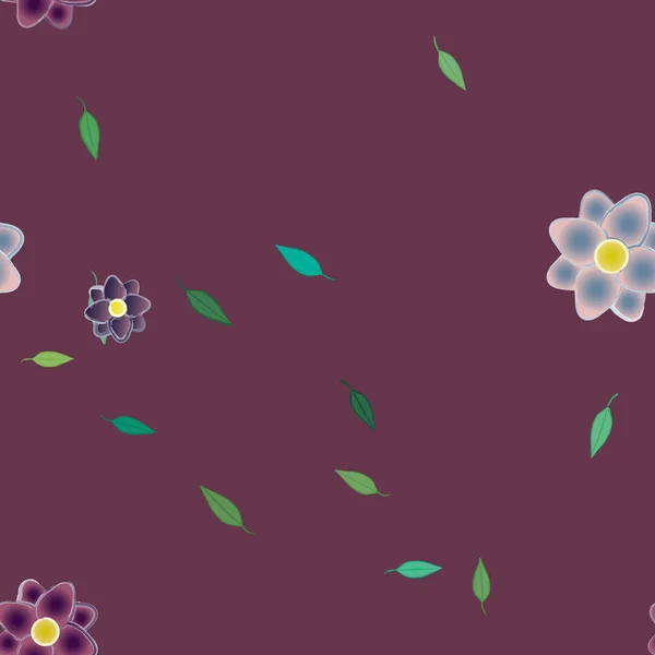 Flores Abstractas Con Hojas Verdes Patrón Sin Costura Ilustración Vectorial — Vector de stock