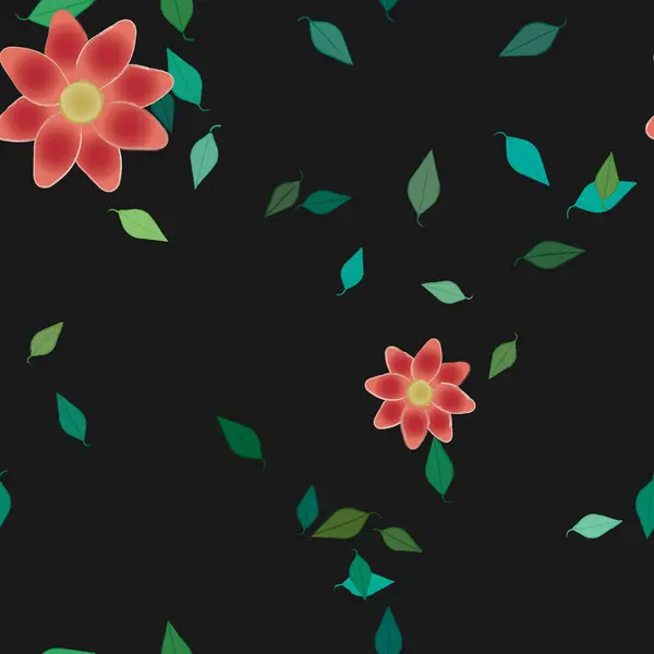 Flores Con Hojas Fondo Sin Costuras Ilustración Vectorial — Vector de stock