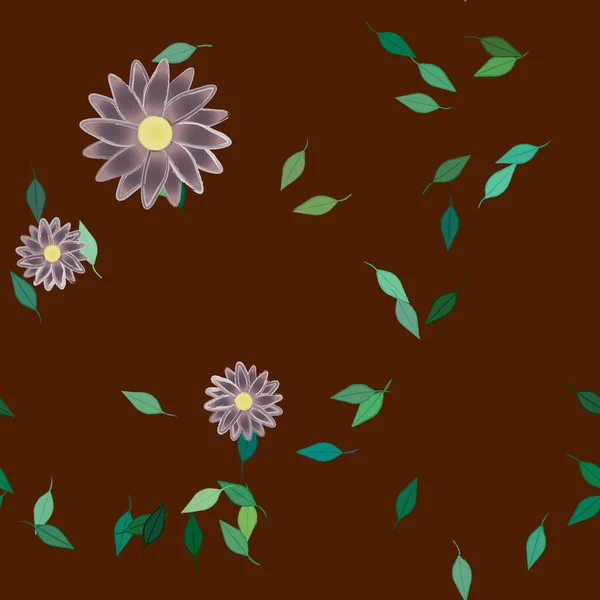 Fleurs Avec Feuilles Fond Sans Couture Illustration Vectorielle — Image vectorielle