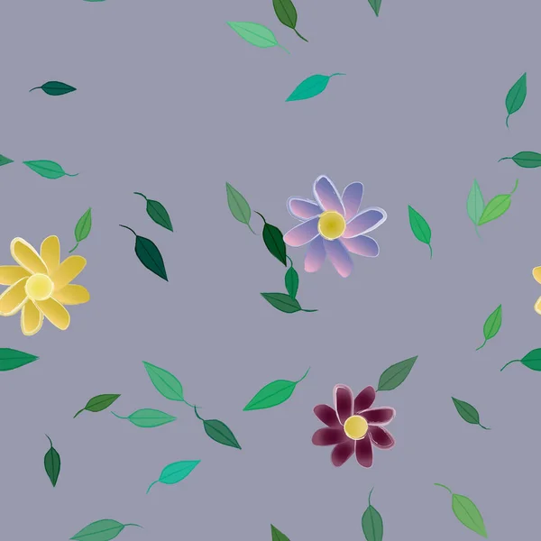 Flores Abstractas Con Hojas Verdes Patrón Sin Costura Ilustración Vectorial — Archivo Imágenes Vectoriales