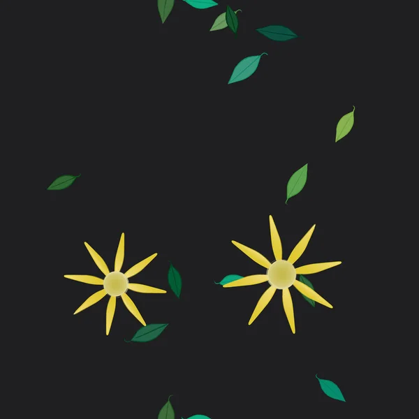 Fleurs Avec Feuilles Fond Sans Couture Illustration Vectorielle — Image vectorielle