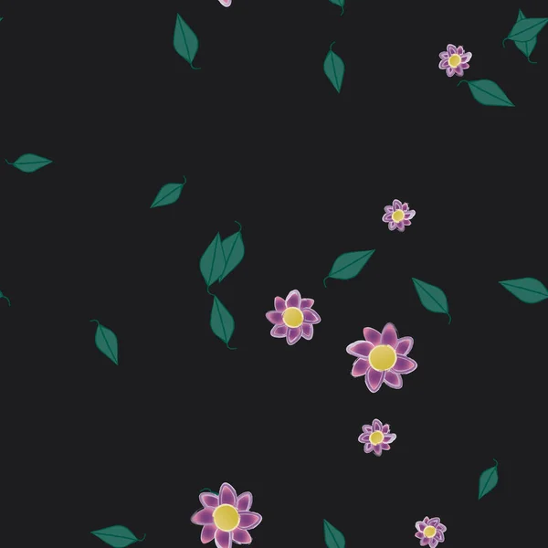 Flores Con Hojas Fondo Sin Costuras Ilustración Vectorial — Archivo Imágenes Vectoriales