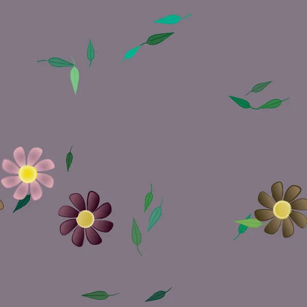 Flores Abstractas Con Hojas Verdes Patrón Sin Costura Ilustración Vectorial — Archivo Imágenes Vectoriales