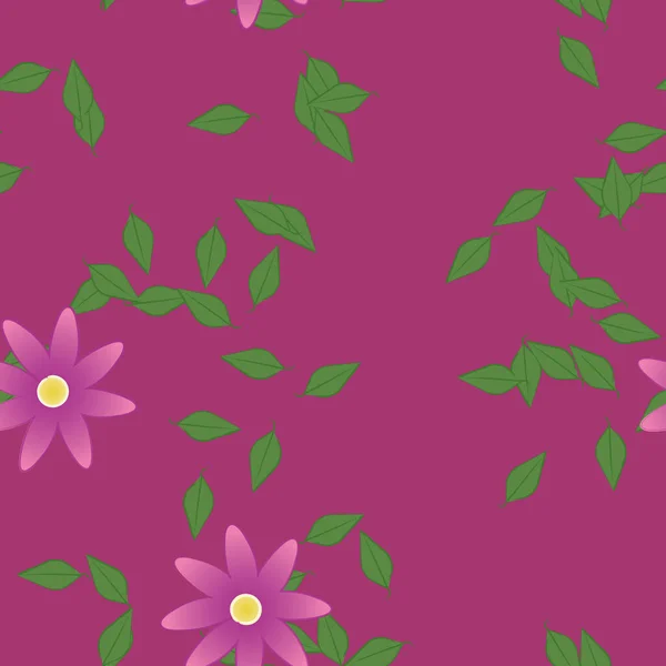 Flores Abstractas Con Hojas Verdes Patrón Sin Costura Ilustración Vectorial — Vector de stock