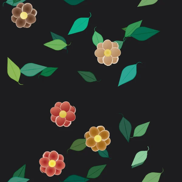 Flores Abstractas Con Hojas Verdes Patrón Sin Costura Ilustración Vectorial — Vector de stock