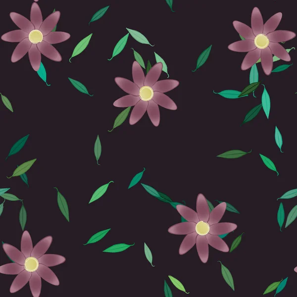 Flores Con Hojas Fondo Sin Costuras Ilustración Vectorial — Archivo Imágenes Vectoriales