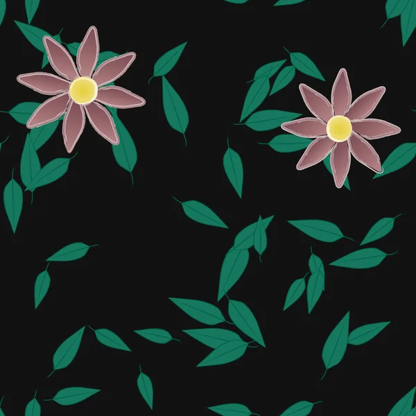 Flores Abstractas Con Hojas Verdes Patrón Sin Costura Ilustración Vectorial — Vector de stock