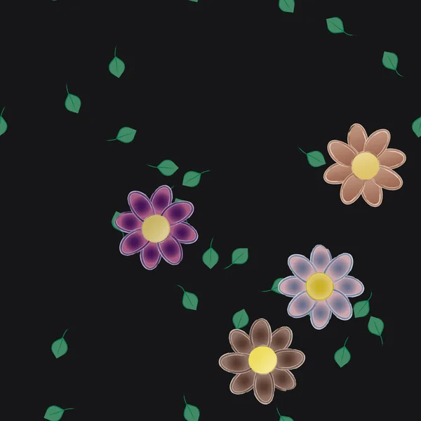 Flores Abstractas Con Hojas Verdes Patrón Sin Costura Ilustración Vectorial — Vector de stock