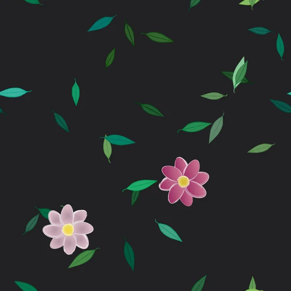 Flores Abstractas Con Hojas Verdes Patrón Sin Costura Ilustración Vectorial — Archivo Imágenes Vectoriales