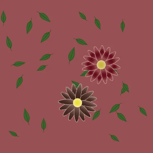 Fleurs Abstraites Avec Des Feuilles Vertes Motif Sans Couture Illustration — Image vectorielle