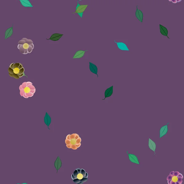 Flores Abstractas Con Hojas Verdes Patrón Sin Costura Ilustración Vectorial — Vector de stock