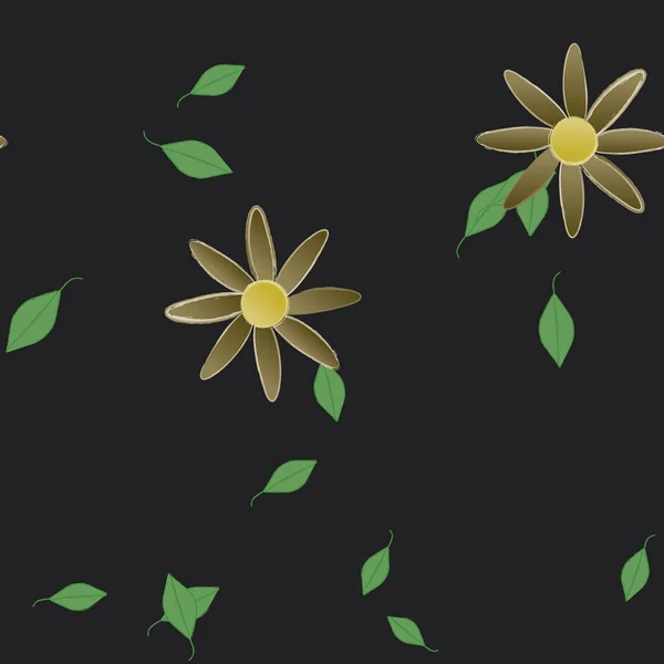 Fleurs Abstraites Avec Des Feuilles Vertes Motif Sans Couture Illustration — Image vectorielle