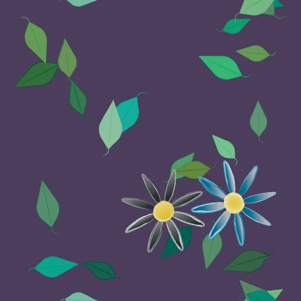 Fleurs Avec Feuilles Fond Sans Couture Illustration Vectorielle — Image vectorielle