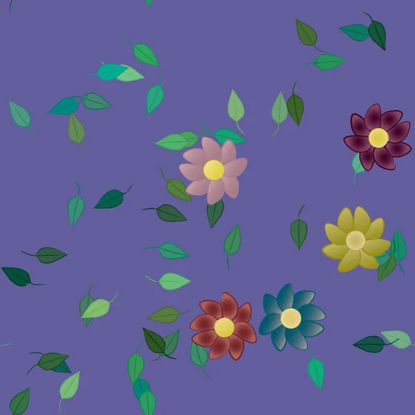 Fleurs Avec Feuilles Fond Sans Couture Illustration Vectorielle — Image vectorielle