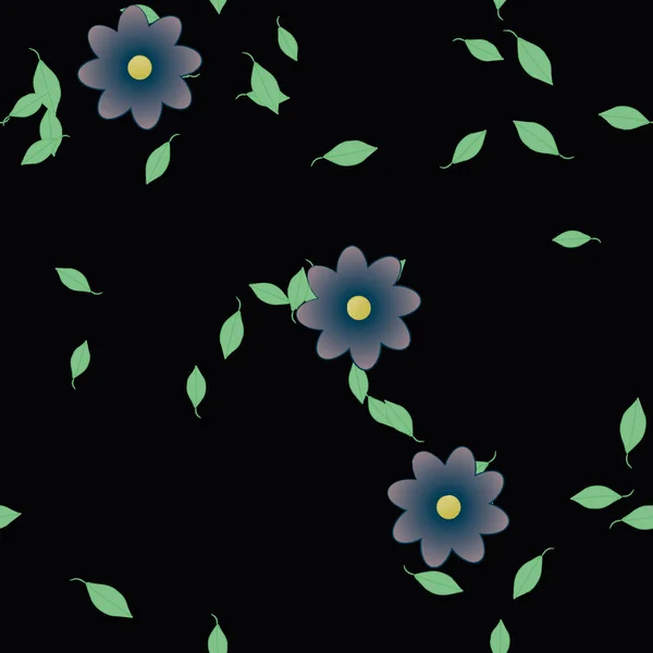 Abstrakta Blommor Med Gröna Blad Sömlös Mönster Vektor Illustration — Stock vektor