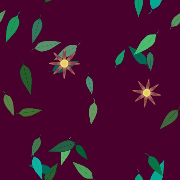 Fleurs Avec Feuilles Fond Sans Couture Illustration Vectorielle — Image vectorielle