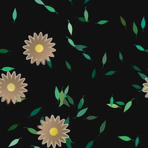 Fleurs Avec Feuilles Fond Sans Couture Illustration Vectorielle — Image vectorielle