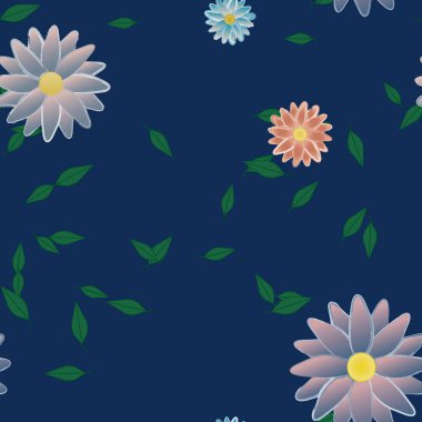 Yeşil yapraklı soyut çiçekler pürüzsüz desen, vektör çizimi