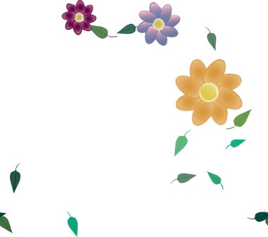 Yeşil yapraklı soyut çiçekler pürüzsüz desen, vektör çizimi